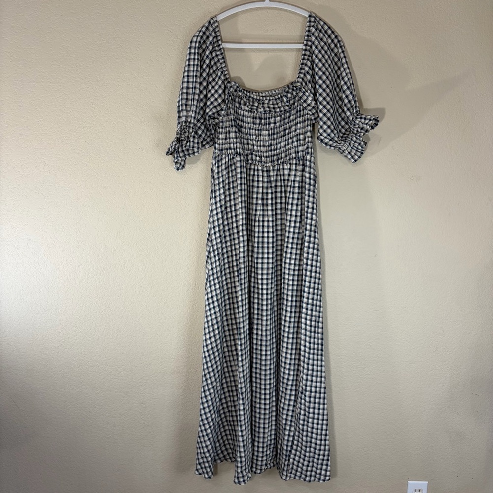 Rylee + Cru Womens Cottagecore Boho Plaid Square-Neck Maxi Dress Sz L Country